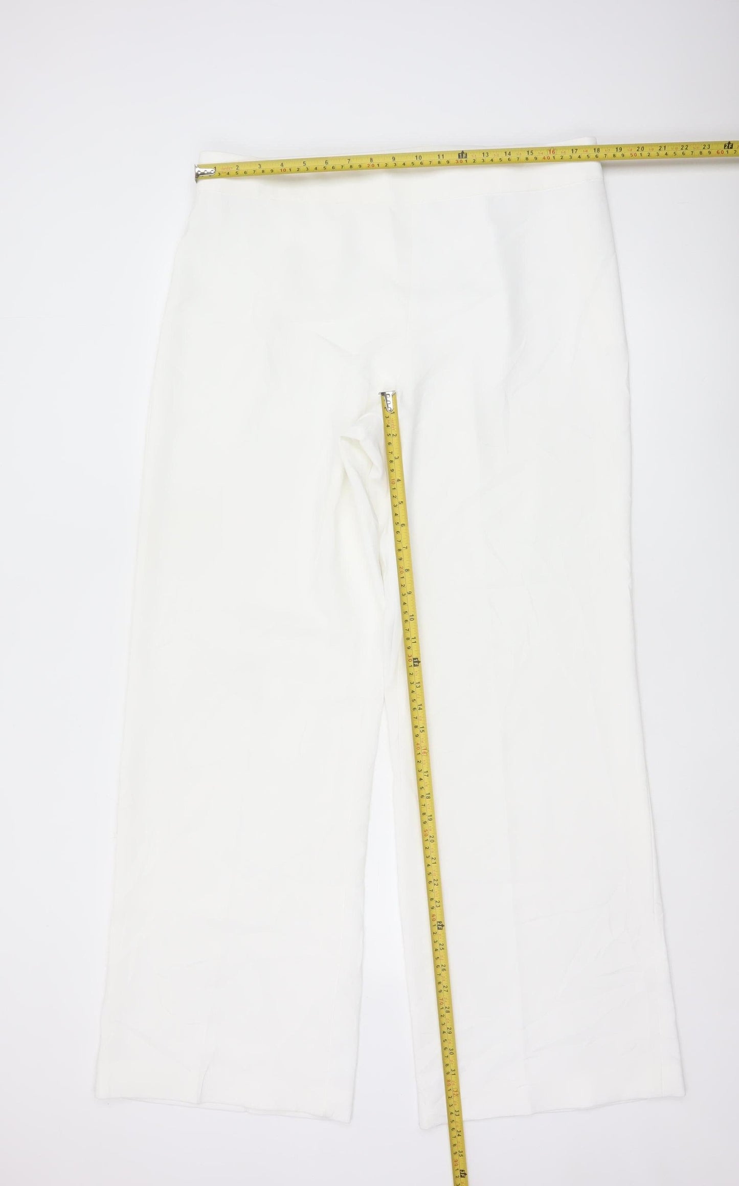Zara Women White Wide-Leg Trousers XXL Polyester