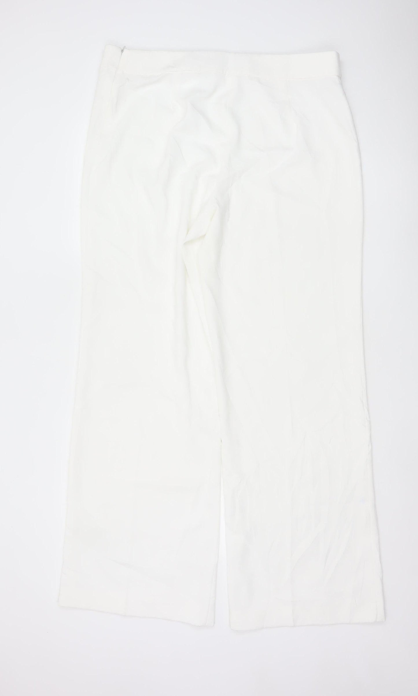 Zara Women White Wide-Leg Trousers XXL Polyester