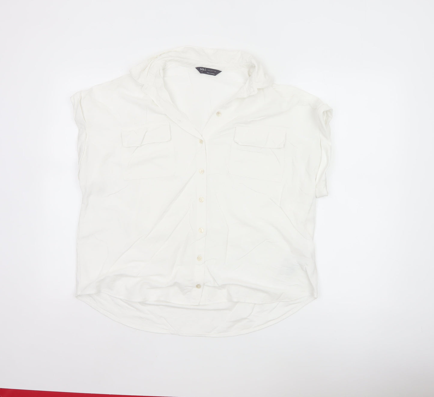 Marks and Spencer Women White Size 12 Sleeveless Button-Up Shirt