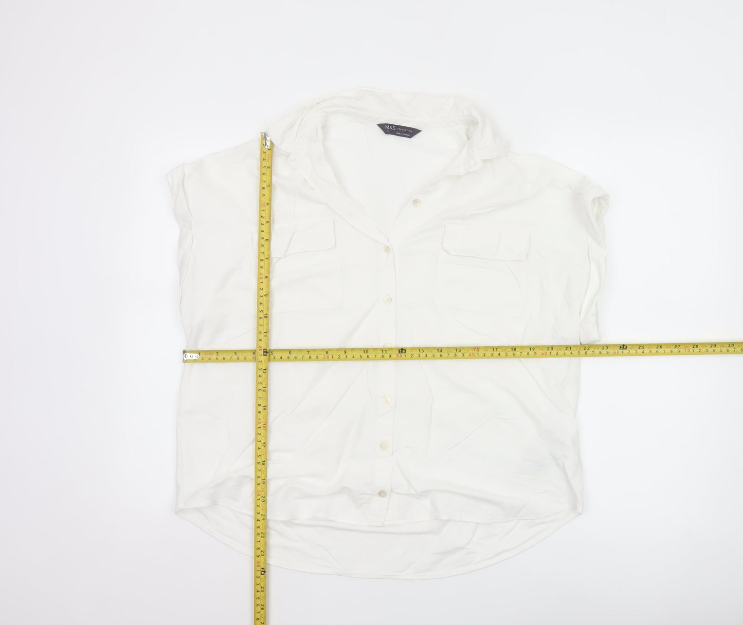 Marks and Spencer Women White Size 12 Sleeveless Button-Up Shirt