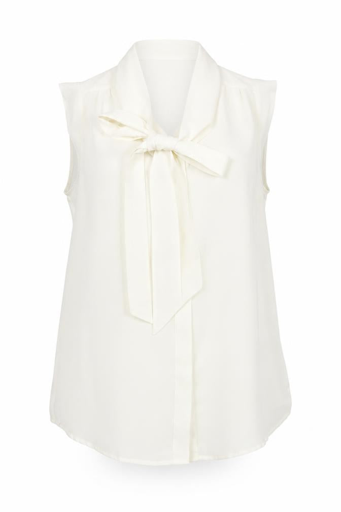 French Connection Womens Ivory Sleeveless Bow Neck Chiffon Blouse Size 12