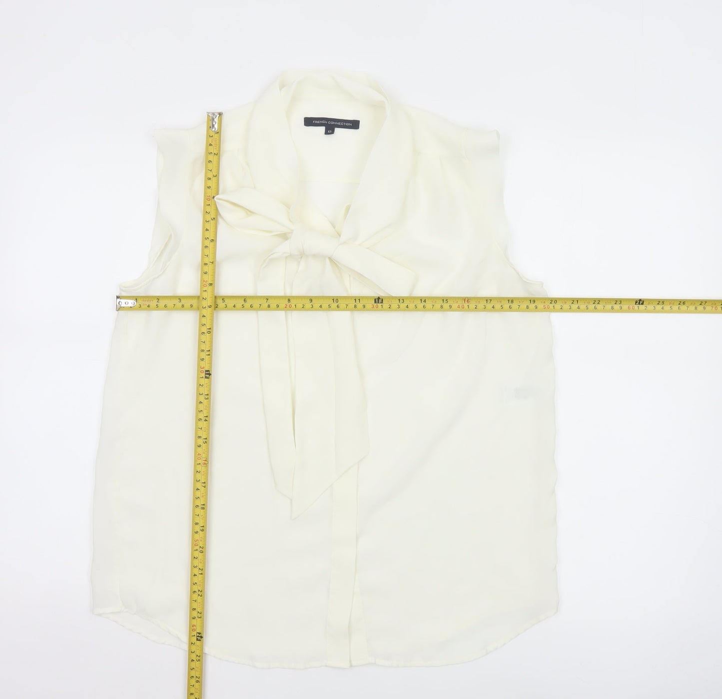 French Connection Womens Ivory Sleeveless Bow Neck Chiffon Blouse Size 12