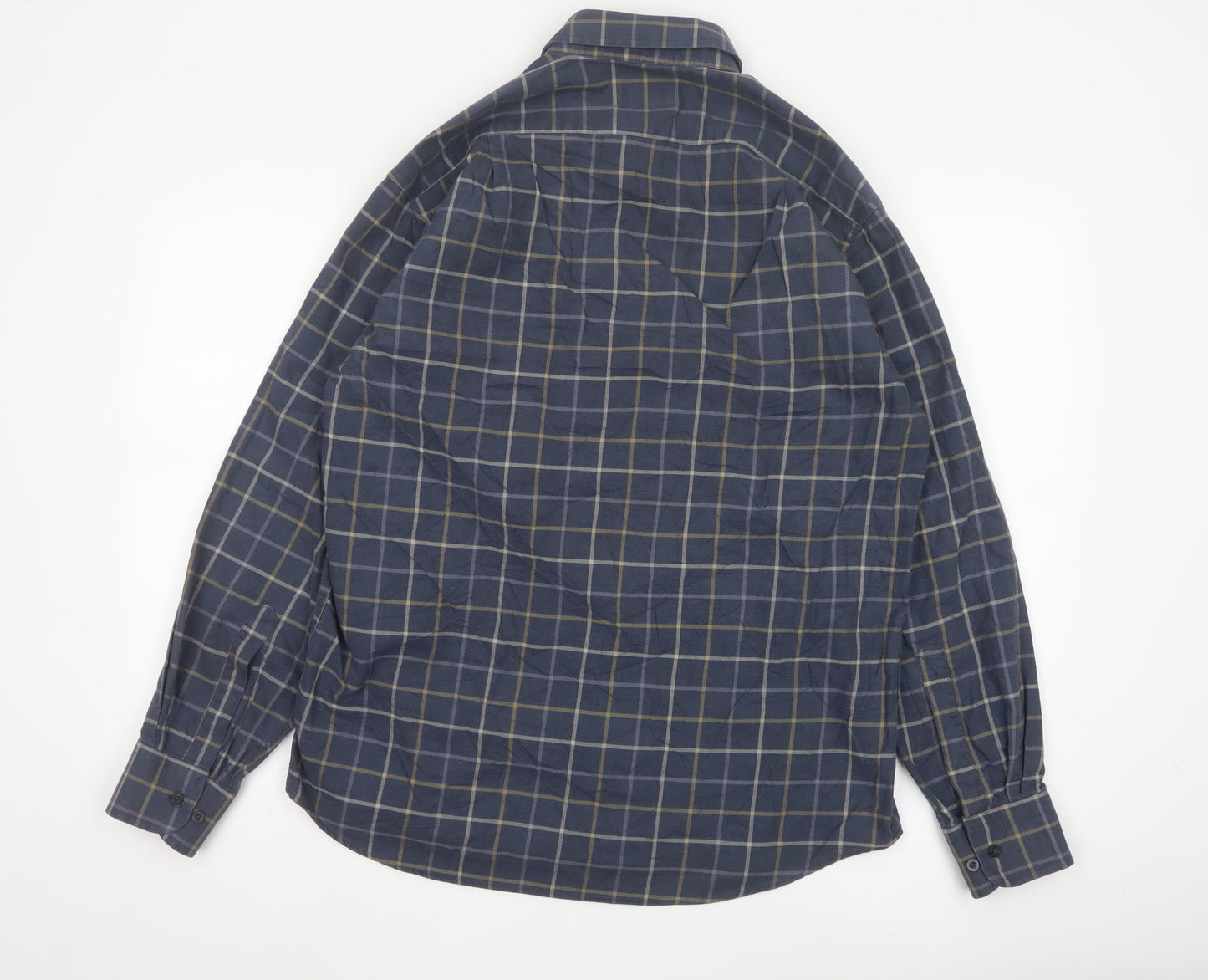 Marks and Spencer Men Blue Check Cotton Twill Long Sleeve Shirt Size 15.5