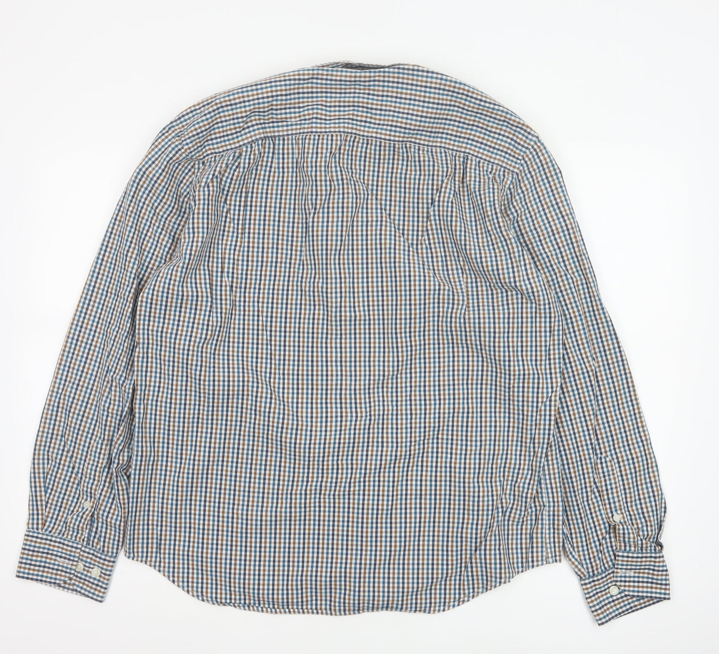 Marks and Spencer Men’s Blue Checked Cotton Button-Up Shirt L Regular Fit