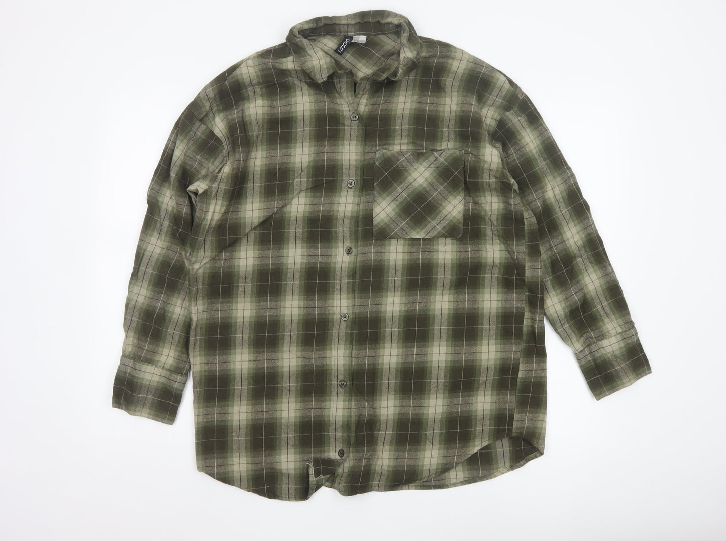 H&M Divided Men's Green Plaid Cotton Button-Up Shirt Size S