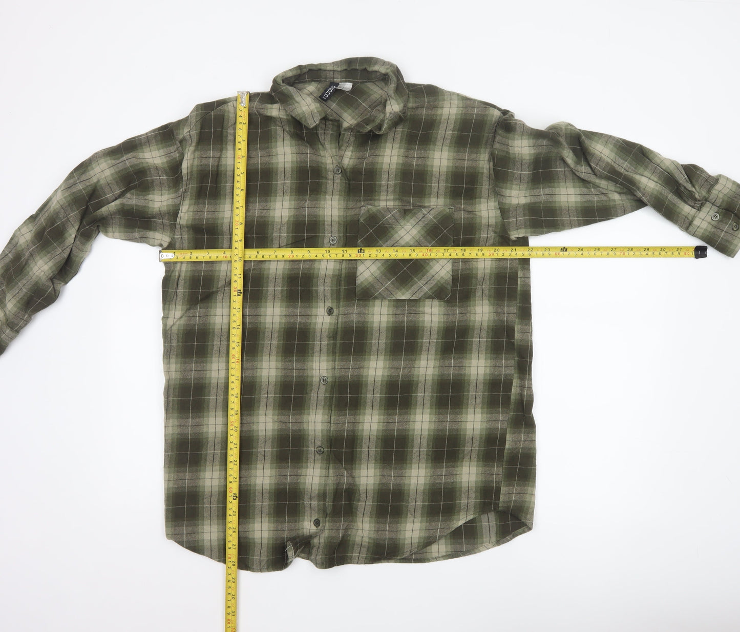 H&M Divided Men's Green Plaid Cotton Button-Up Shirt Size S