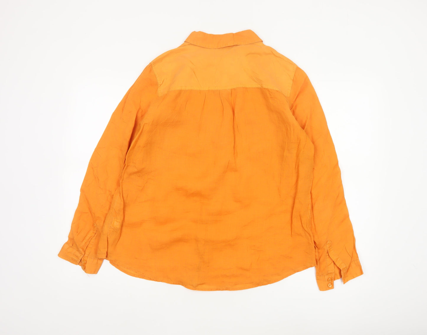 Marks and Spencer Women Orange Linen Blend Long Sleeve Button-Up Shirt Size 16