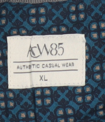 AW85 Men’s Blue Geometric Short Sleeve Cotton Button-Up Shirt XL
