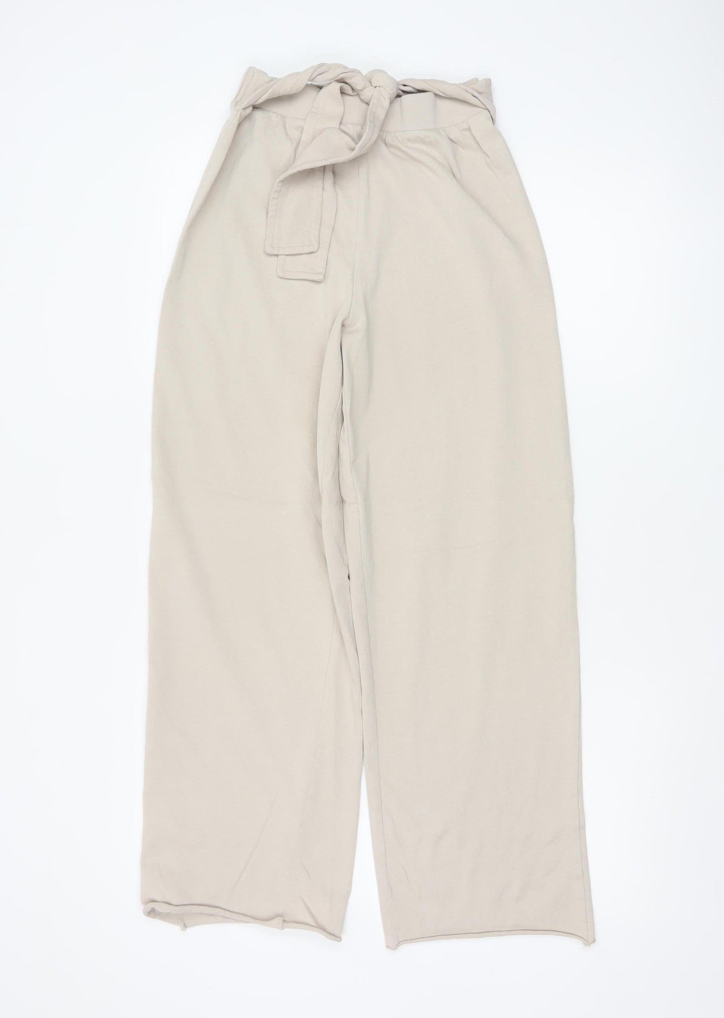 Zara Women Beige Paperbag Wide-Leg Trousers Size S