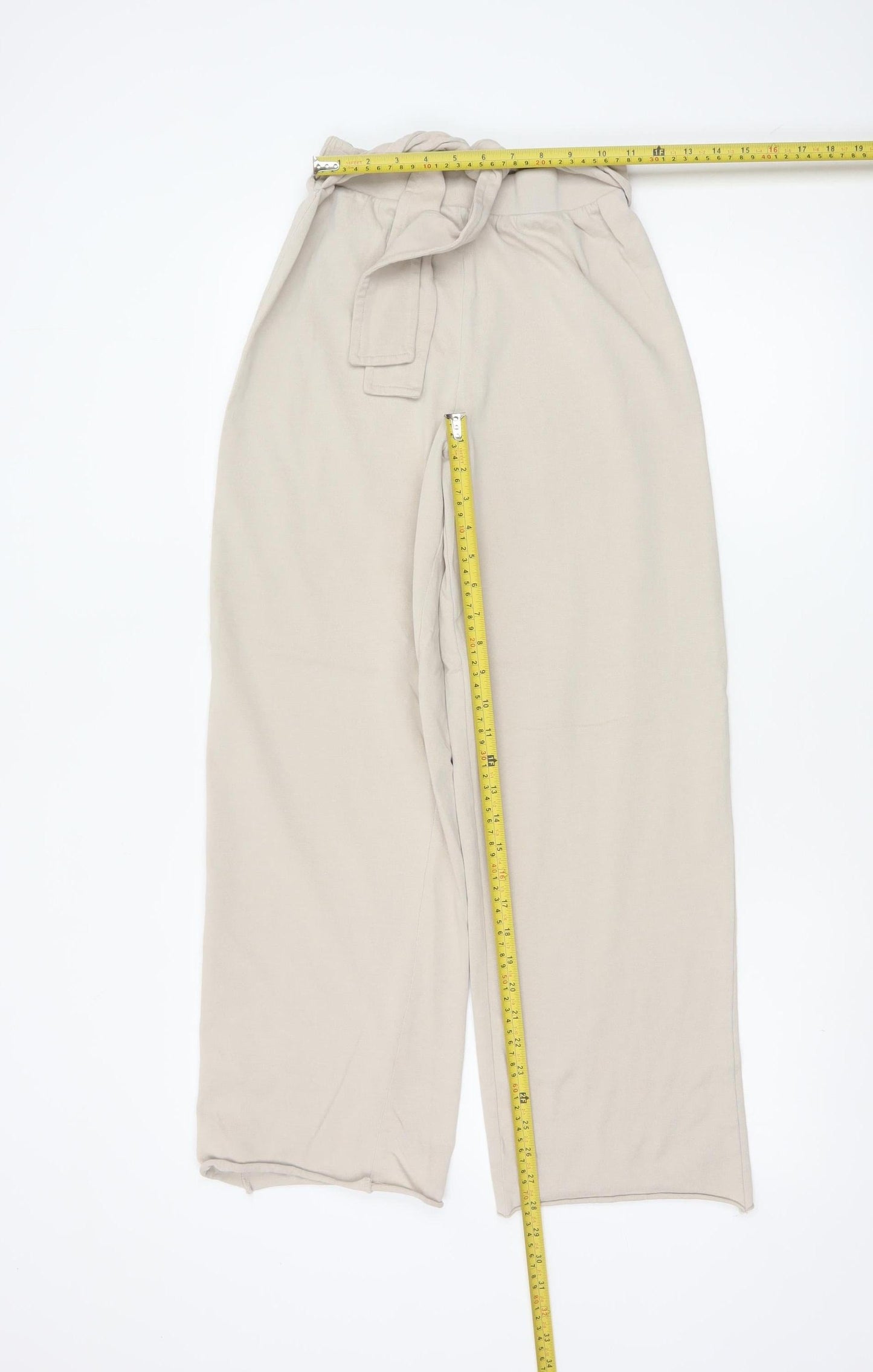 Zara Women Beige Paperbag Wide-Leg Trousers Size S
