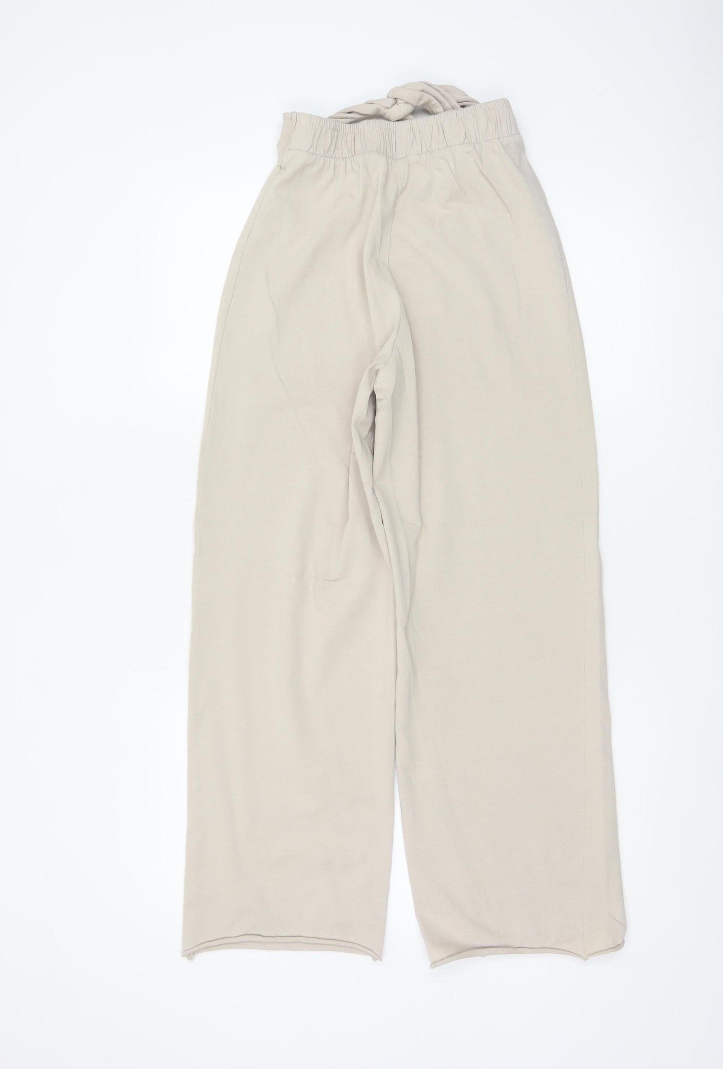 Zara Women Beige Paperbag Wide-Leg Trousers Size S