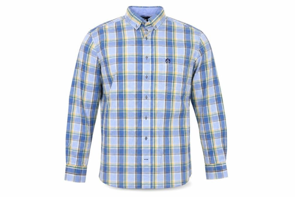 Claudio Campione Men's Blue Check Button-Down Long Sleeve Cotton Shirt XL