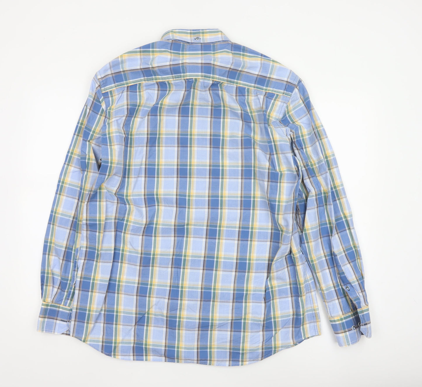 Claudio Campione Men's Blue Check Button-Down Long Sleeve Cotton Shirt XL