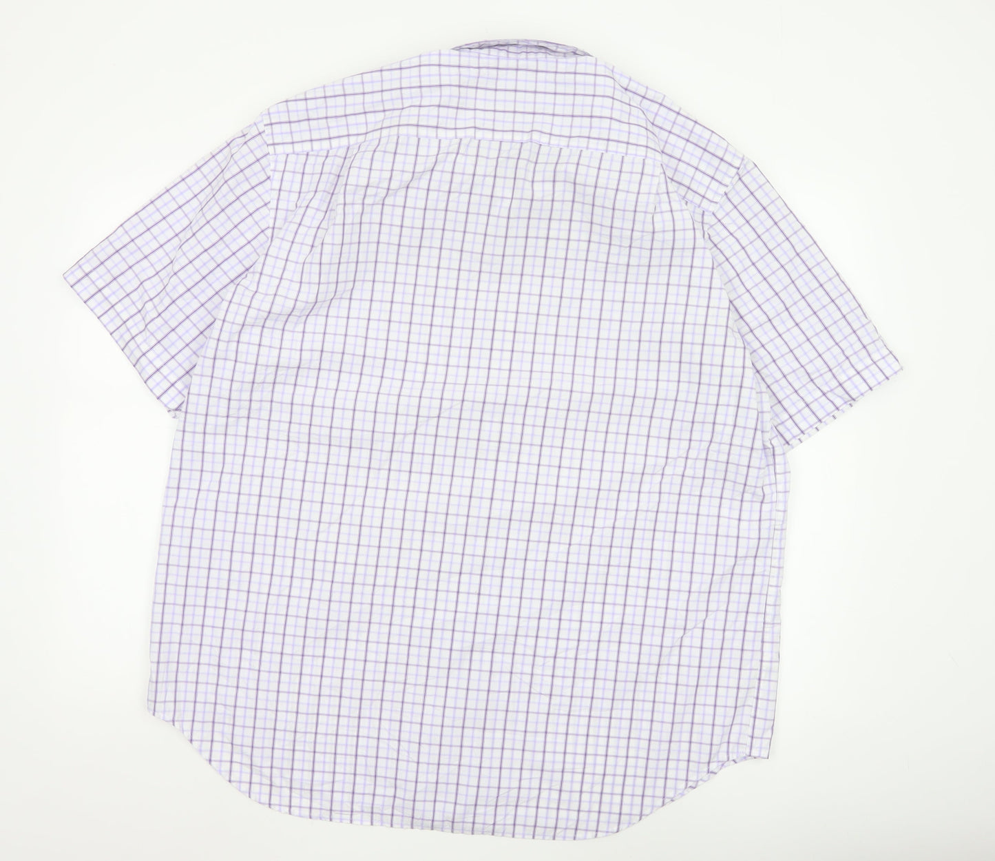 Marks and Spencer Men's Purple Check Regular Fit Short Sleeve Shirt 17.5in