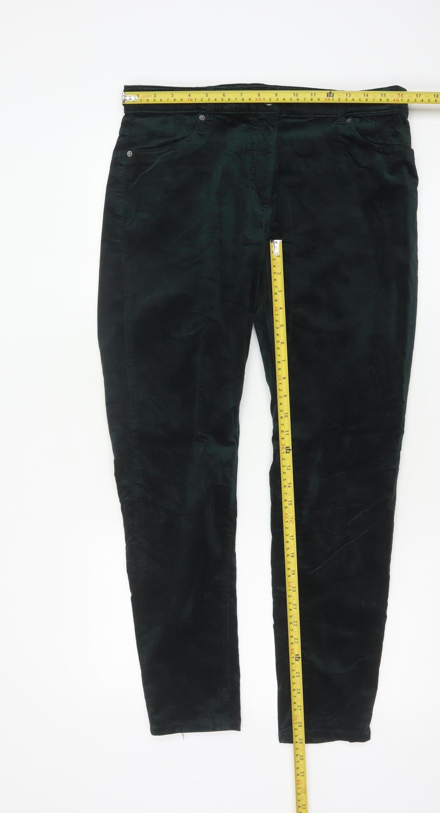 Marks and Spencer Women’s Teal Cotton Blend Straight Trousers Size 14 Regular