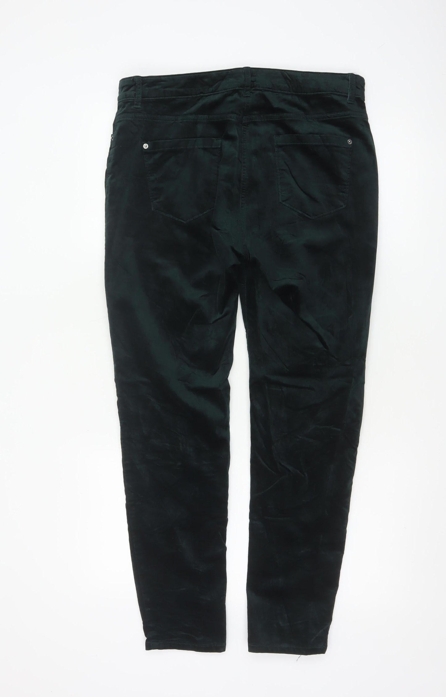 Marks and Spencer Women’s Teal Cotton Blend Straight Trousers Size 14 Regular