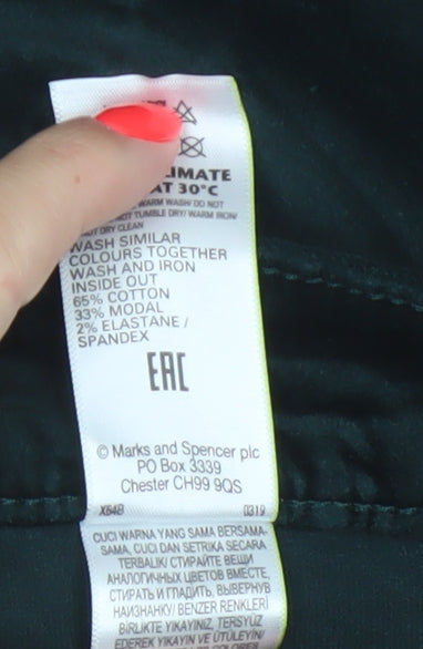 Marks and Spencer Women’s Teal Cotton Blend Straight Trousers Size 14 Regular