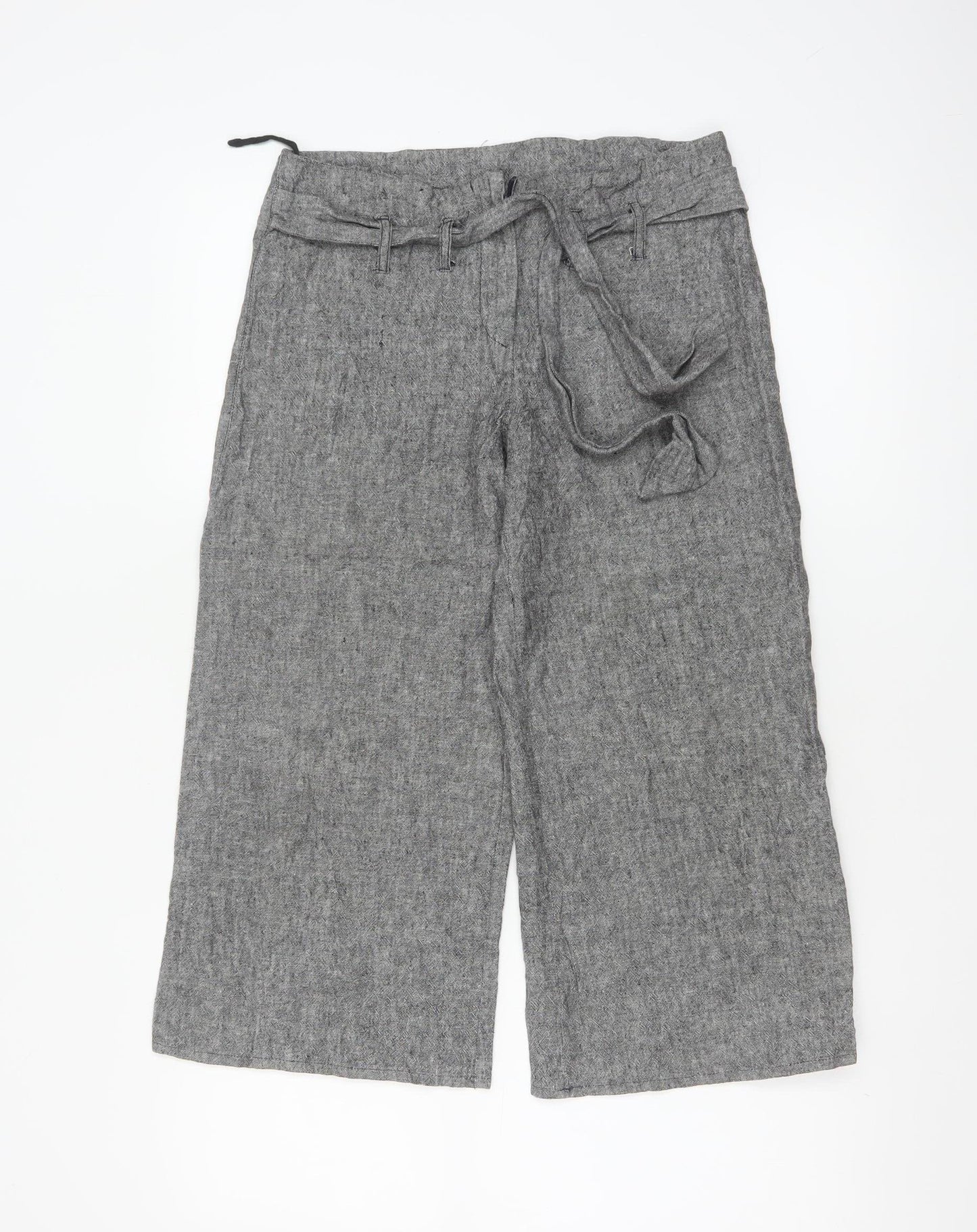Amaranto Women Grey Linen Blend Wide-Leg Trousers Size 8
