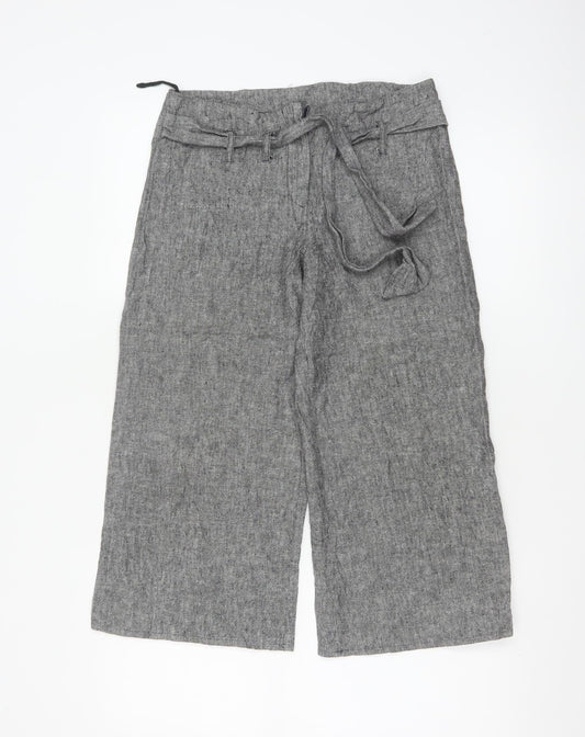 Amaranto Women Grey Linen Blend Wide-Leg Trousers Size 8