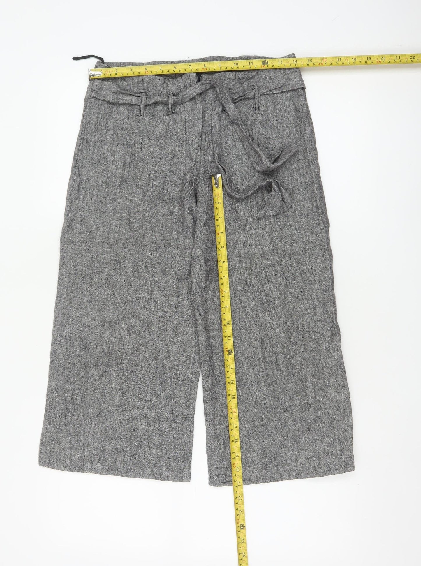 Amaranto Women Grey Linen Blend Wide-Leg Trousers Size 8