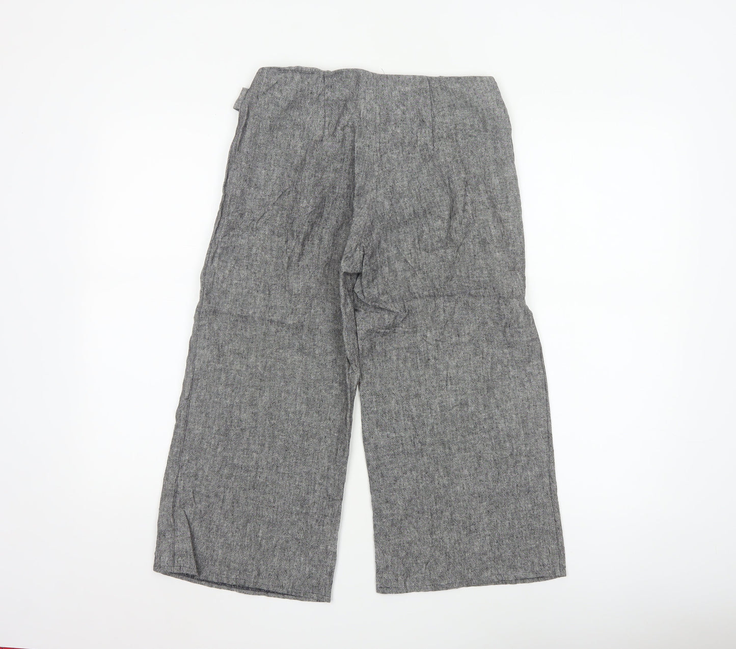 Amaranto Women Grey Linen Blend Wide-Leg Trousers Size 8