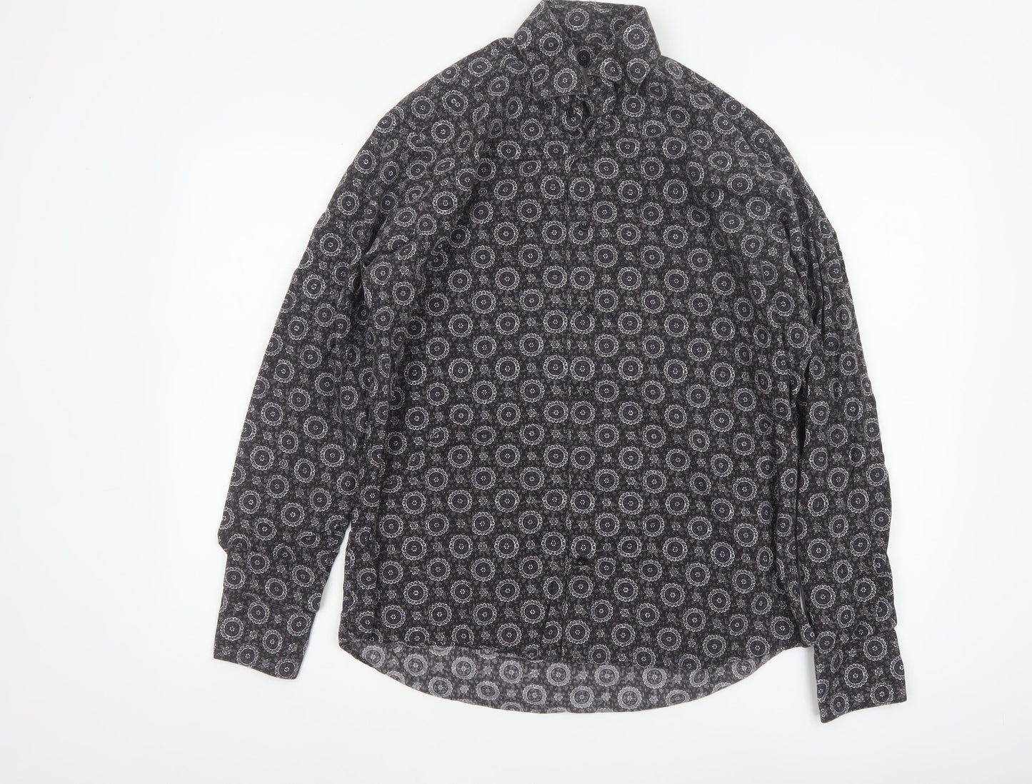 Diverso London Men's Black Geometric Cotton Long Sleeve Shirt L