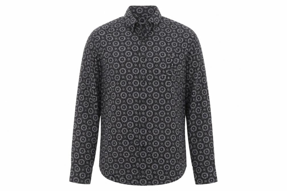 Diverso London Men's Black Geometric Cotton Long Sleeve Shirt L