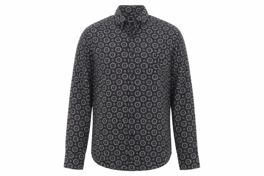Diverso London Men's Black Geometric Cotton Long Sleeve Shirt L