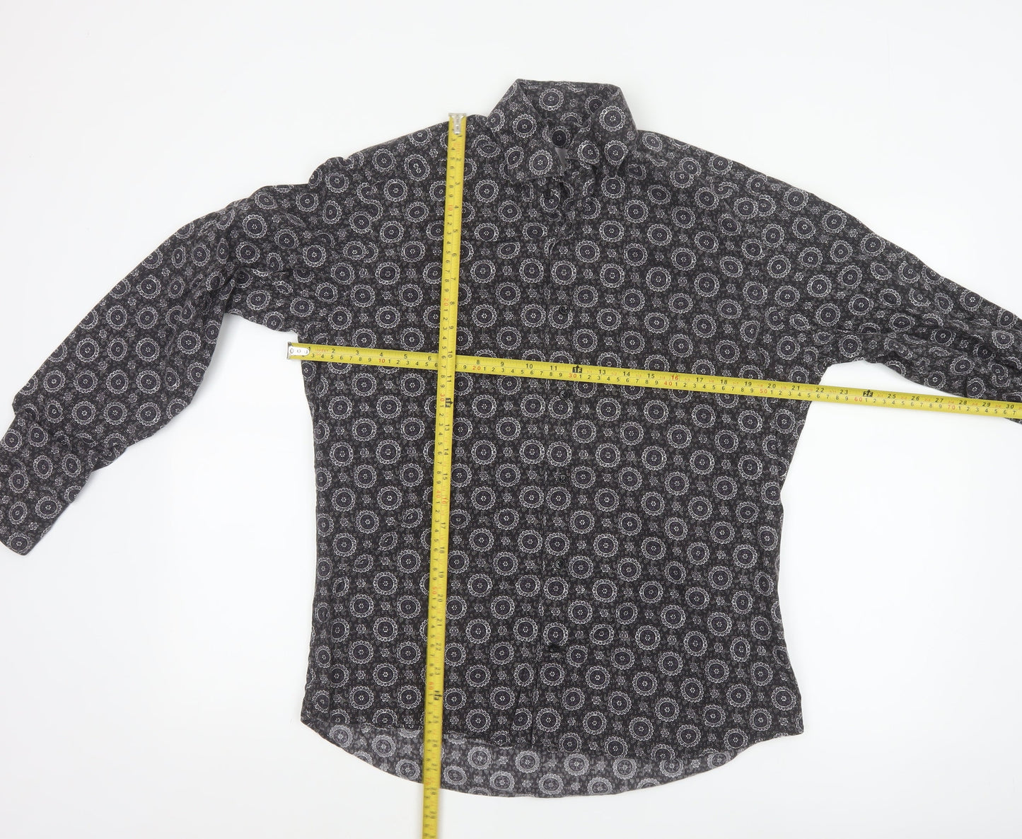 Diverso London Men's Black Geometric Cotton Long Sleeve Shirt L