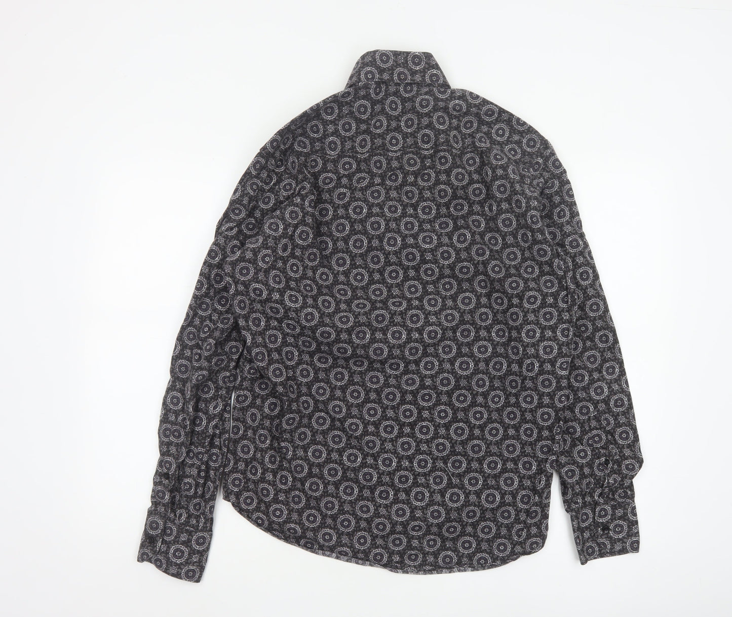 Diverso London Men's Black Geometric Cotton Long Sleeve Shirt L