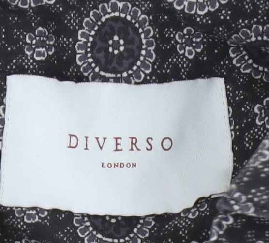 Diverso London Men's Black Geometric Cotton Long Sleeve Shirt L