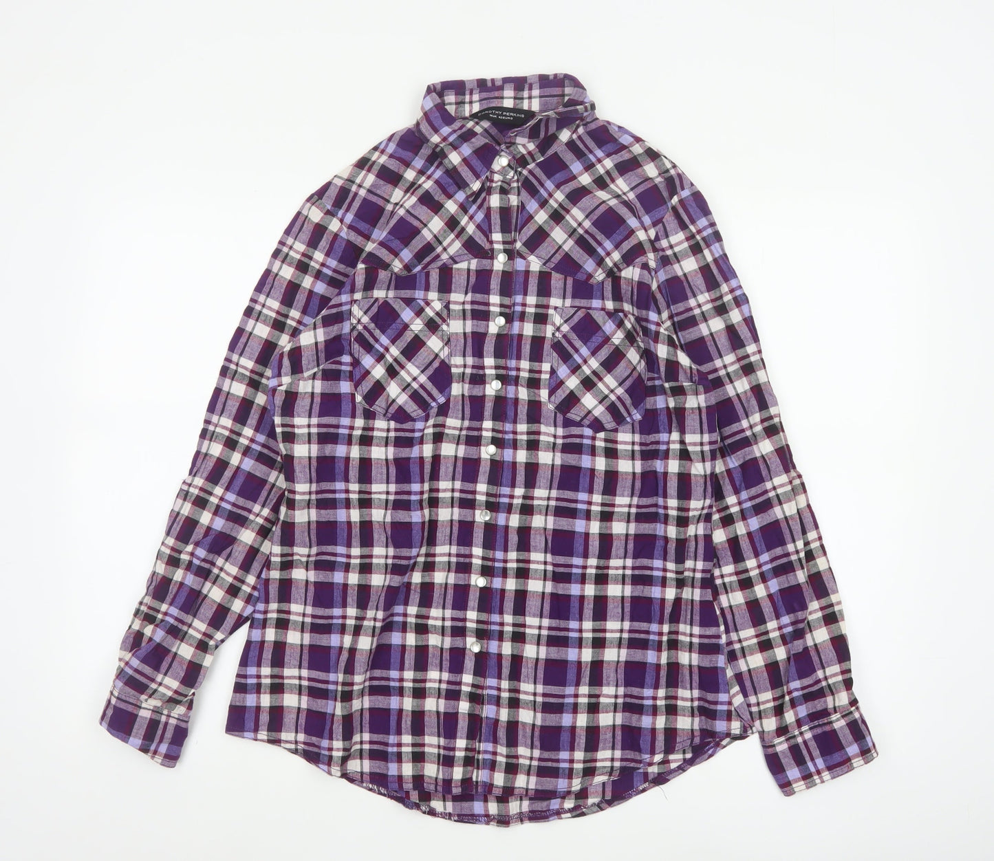 Dorothy Perkins Women's Purple Checked Long Sleeve Button-Up Shirt Size 14
