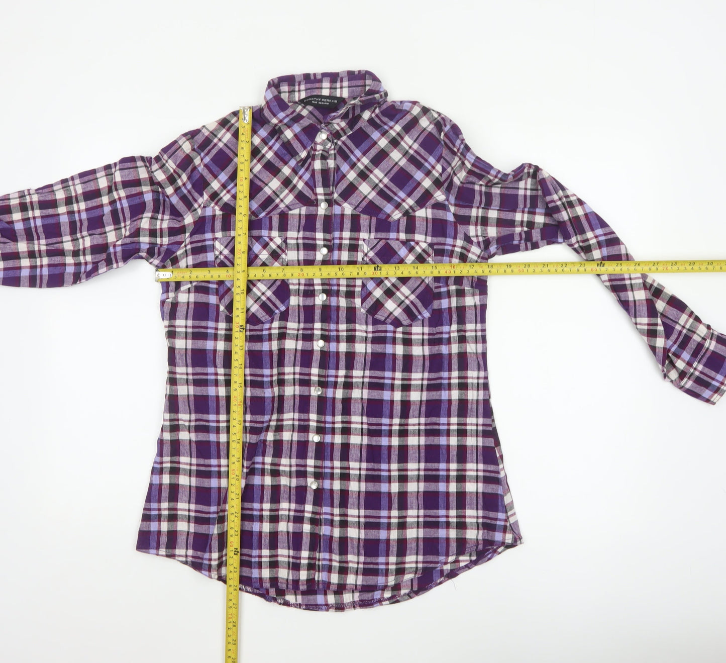 Dorothy Perkins Women's Purple Checked Long Sleeve Button-Up Shirt Size 14