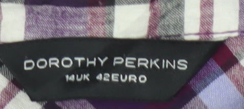 Dorothy Perkins Women's Purple Checked Long Sleeve Button-Up Shirt Size 14