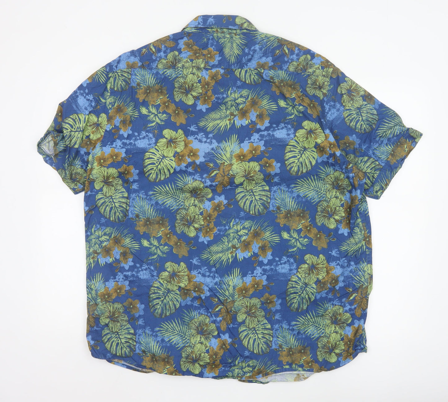 Tu Men’s Blue Hawaiian Floral Short Sleeve 2XL Cotton Shirt