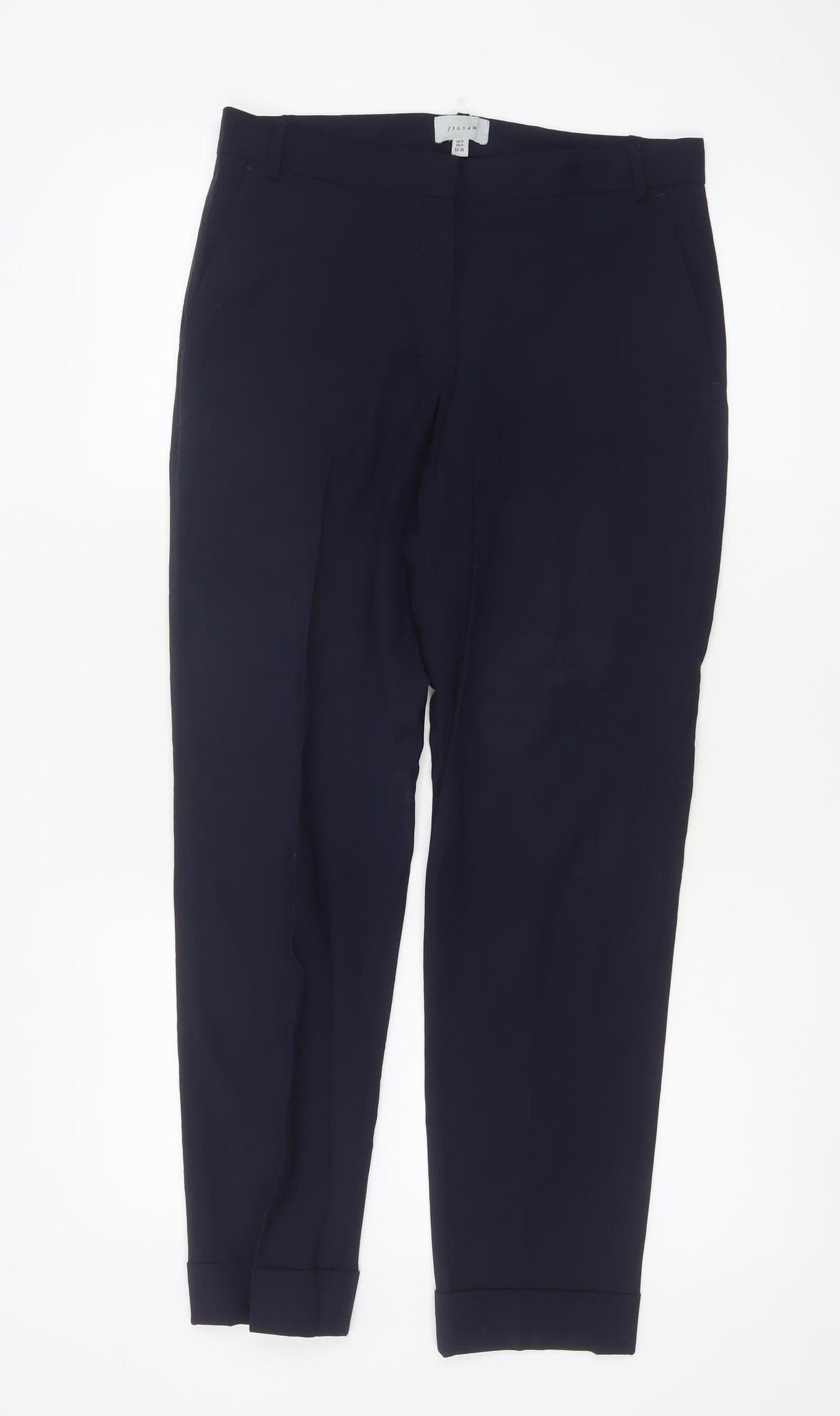 Jigsaw Women's Navy Wool Blend Cropped Trousers UK 8