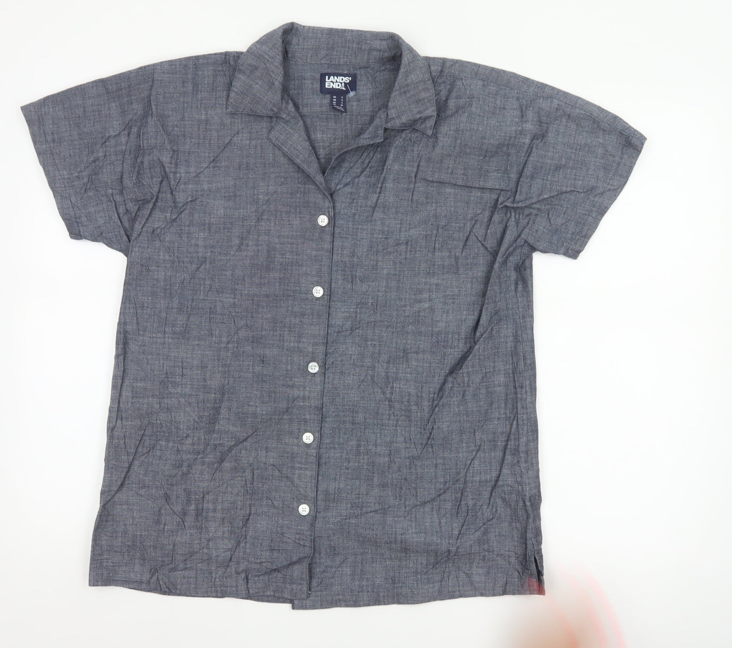 Lands' End Women's Blue Cotton Chambray Button-Up Shirt S