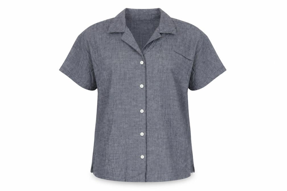 Lands' End Women's Blue Cotton Chambray Button-Up Shirt S