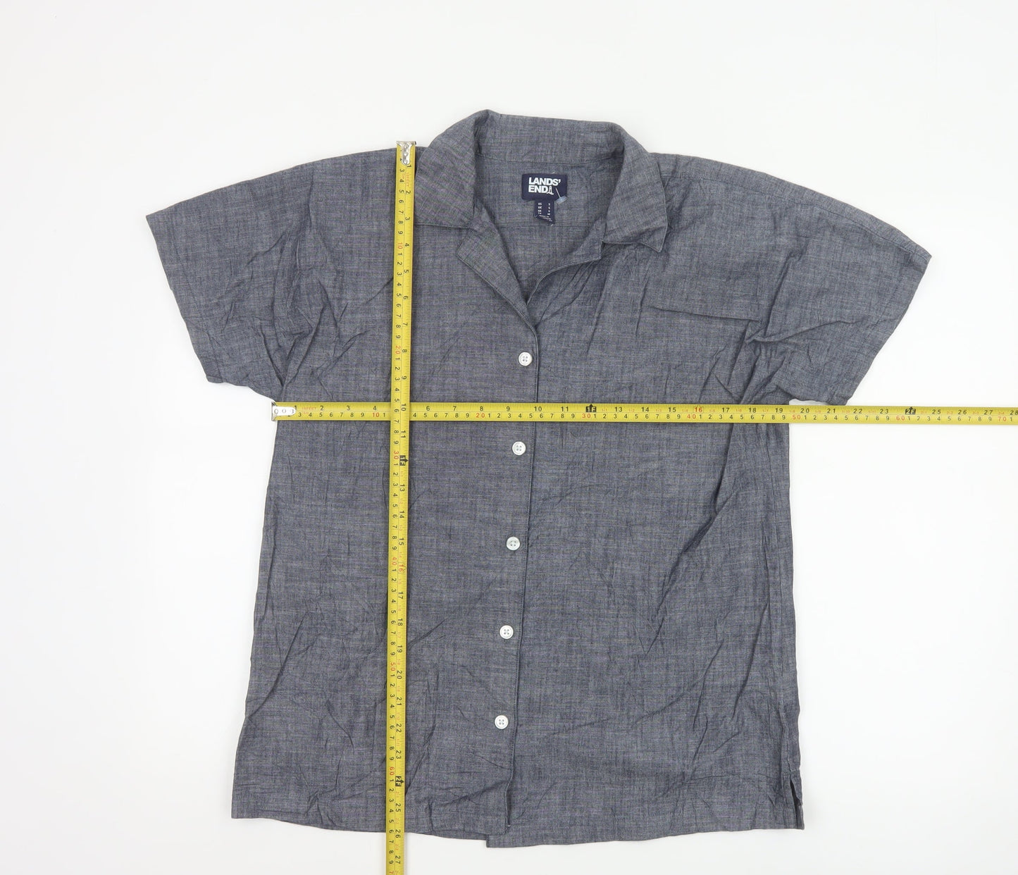 Lands' End Women's Blue Cotton Chambray Button-Up Shirt S