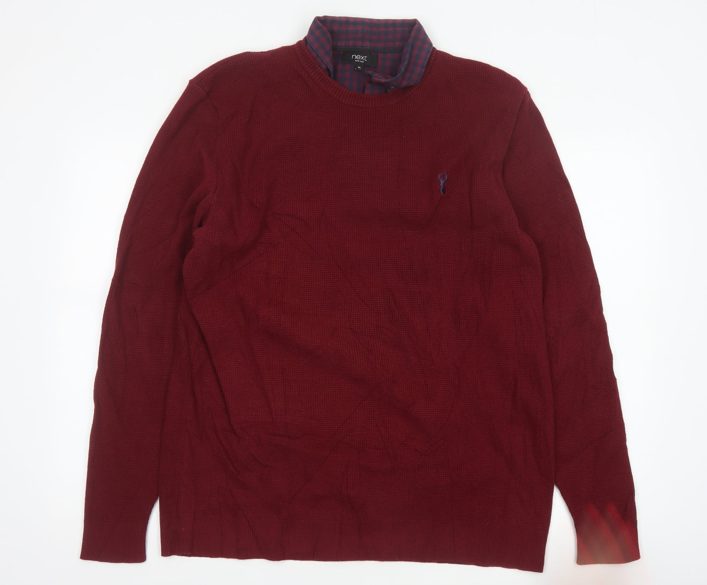 Next Men's Red Cotton Knit Crew Neck Pullover Jumper XL