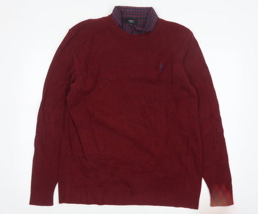 Next Men's Red Cotton Knit Crew Neck Pullover Jumper XL