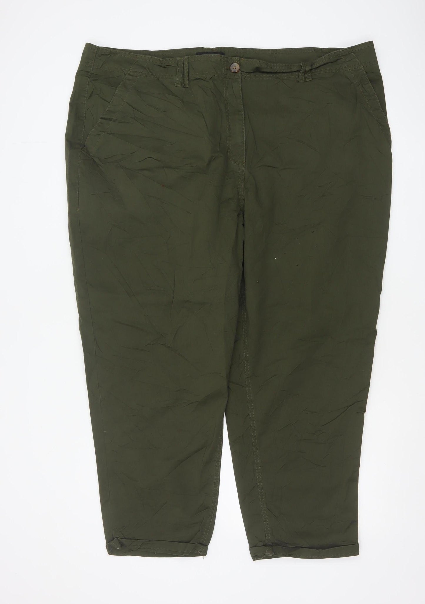 Next Women Olive Green Cotton Stretch Chino Trousers Size 24R