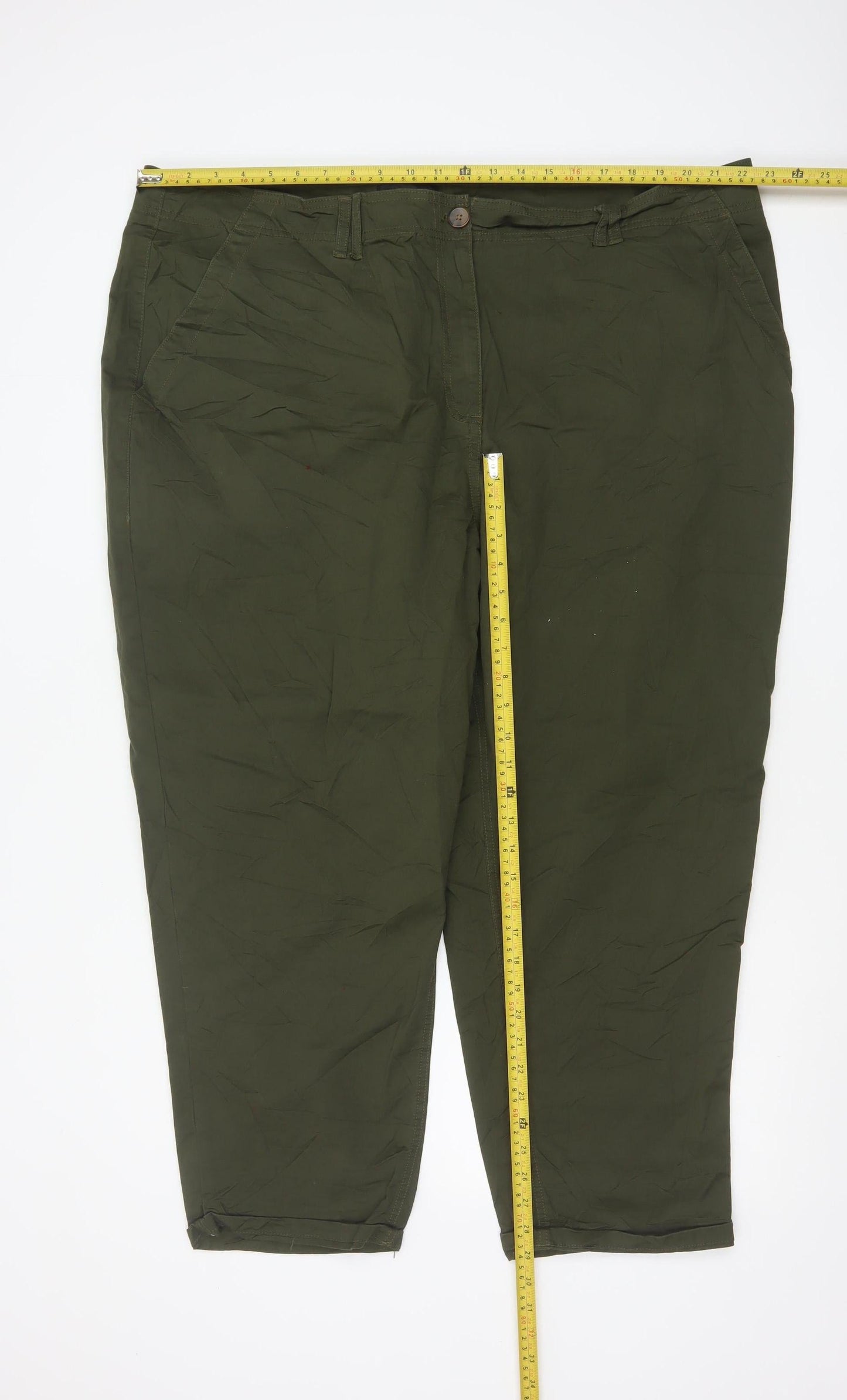 Next Women Olive Green Cotton Stretch Chino Trousers Size 24R