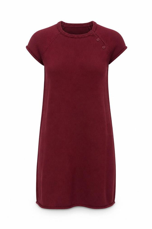 Hush Women Red Wool Knit Shift Dress S Short Sleeve Button Detail