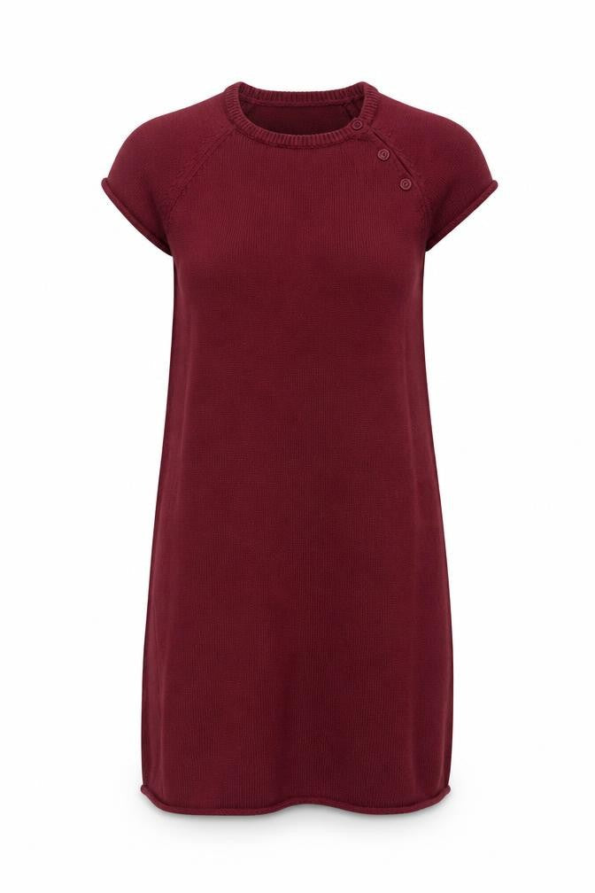 Hush Women Red Wool Knit Shift Dress S Short Sleeve Button Detail