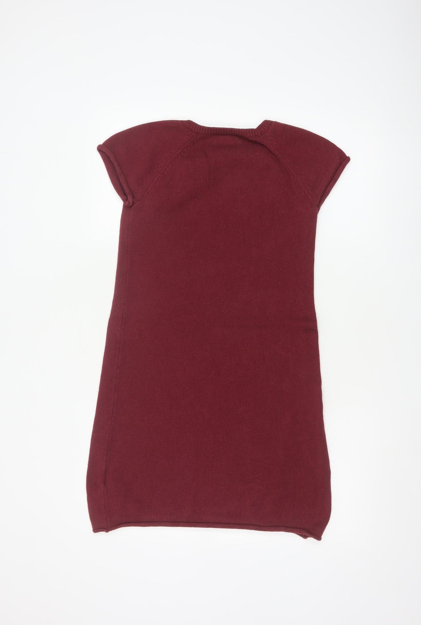 Hush Women Red Wool Knit Shift Dress S Short Sleeve Button Detail