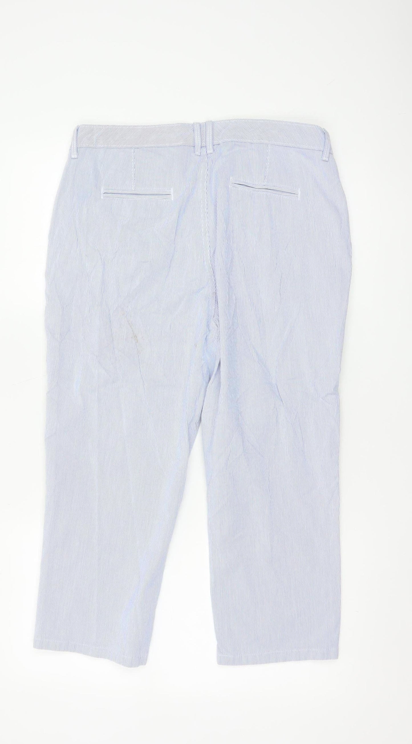 Marks and Spencer Women Blue Striped Cropped Cotton Trousers Size 14