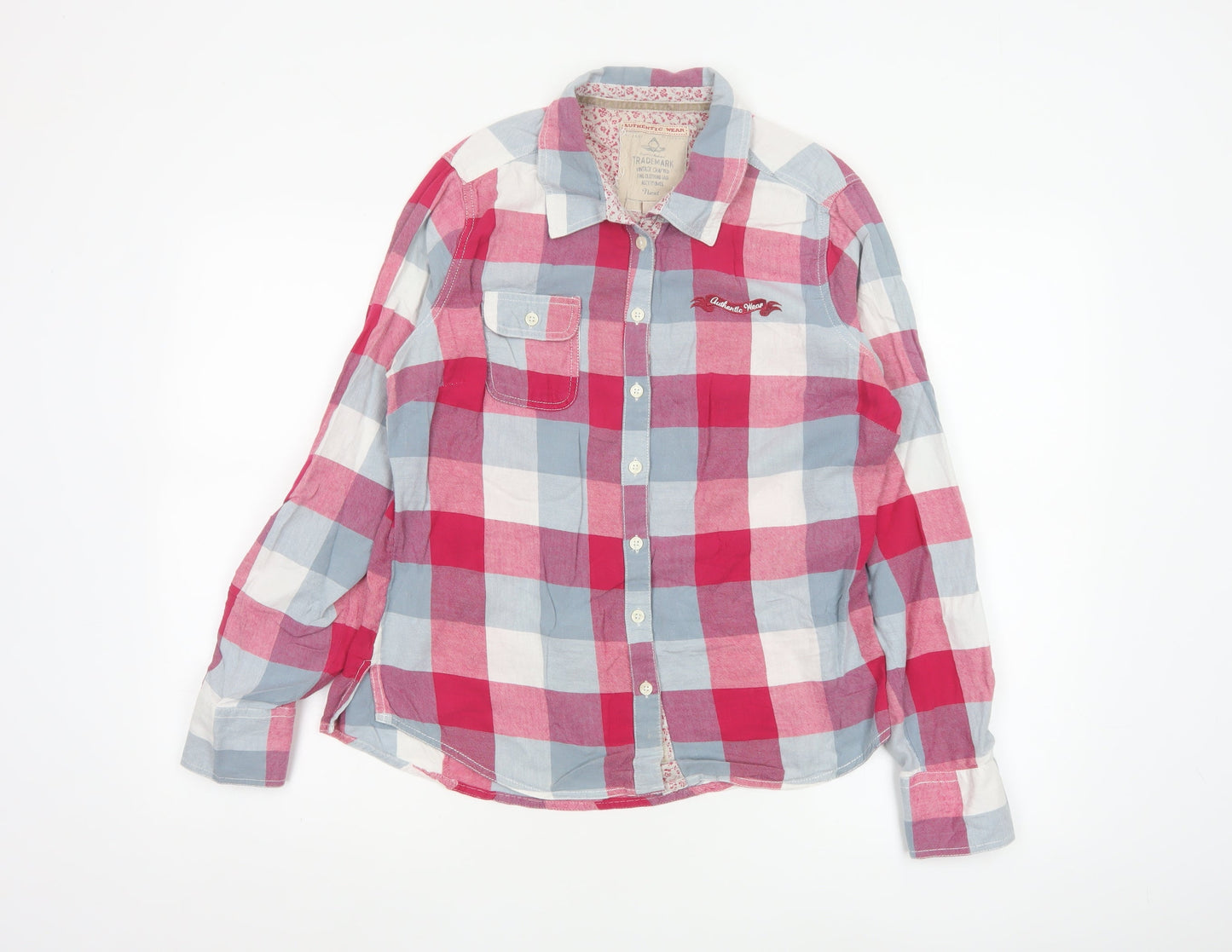 Next Women Red Check Long Sleeve Cotton Button-Up Shirt Size 14