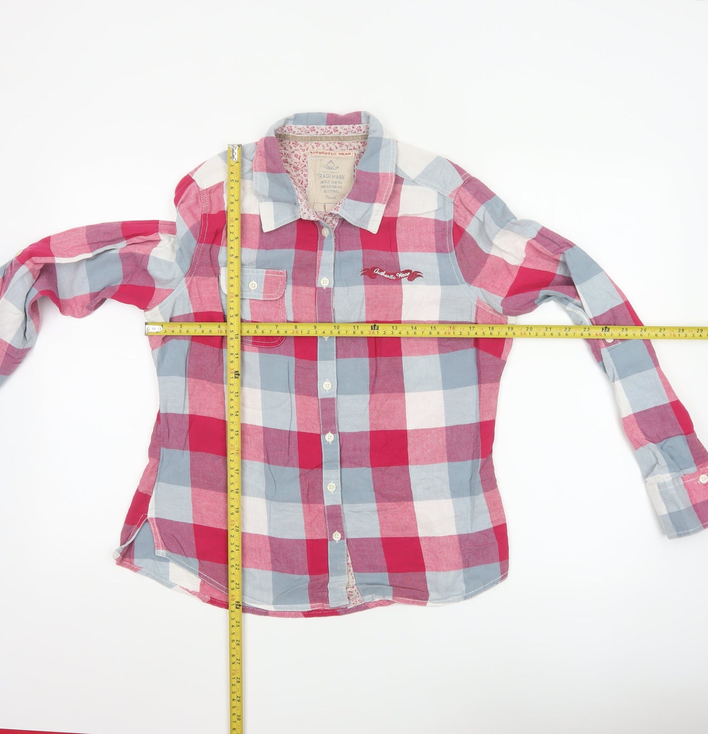 Next Women Red Check Long Sleeve Cotton Button-Up Shirt Size 14