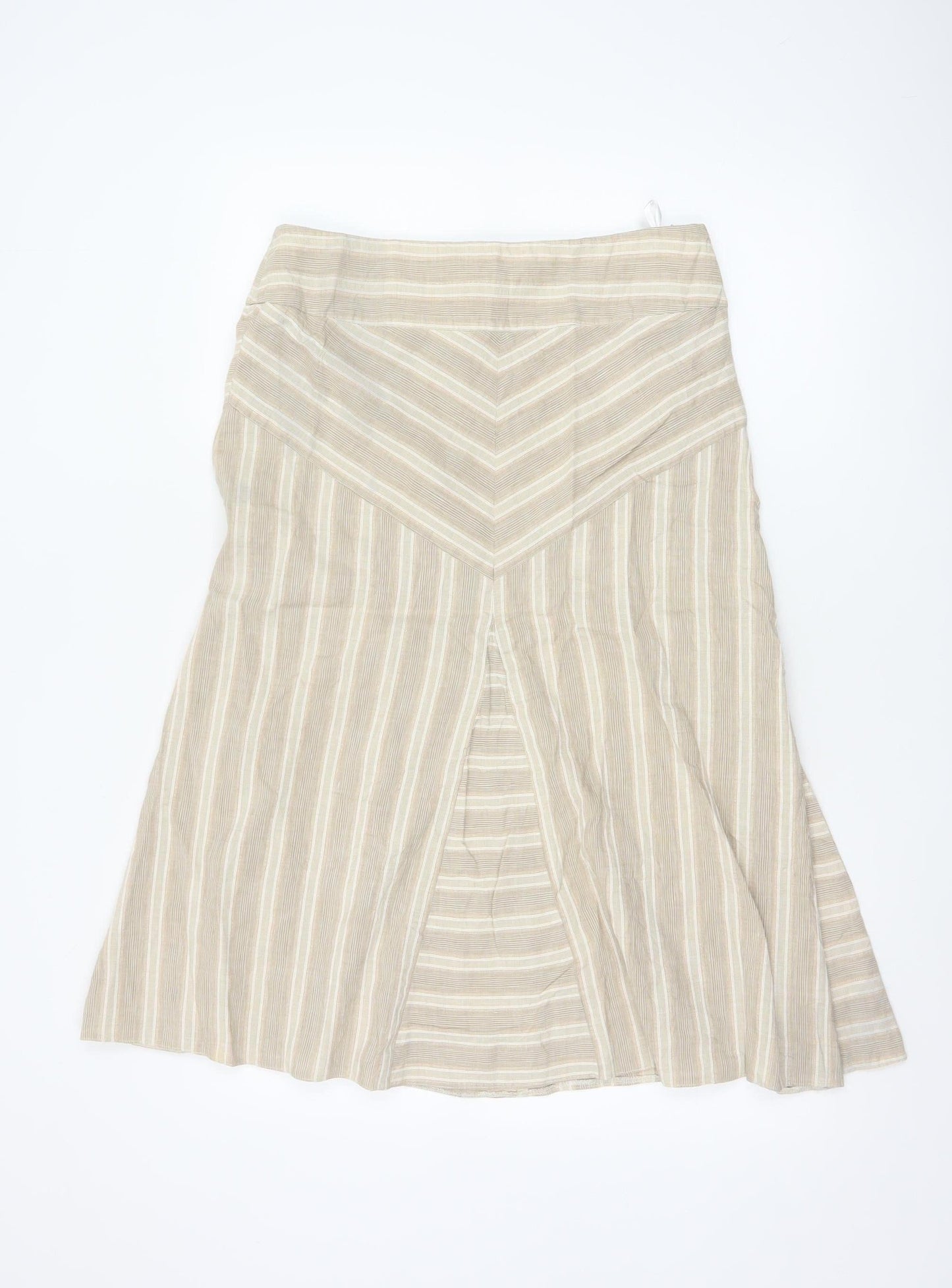 Marks and Spencer Beige Striped Linen Blend A-Line Skirt UK 12